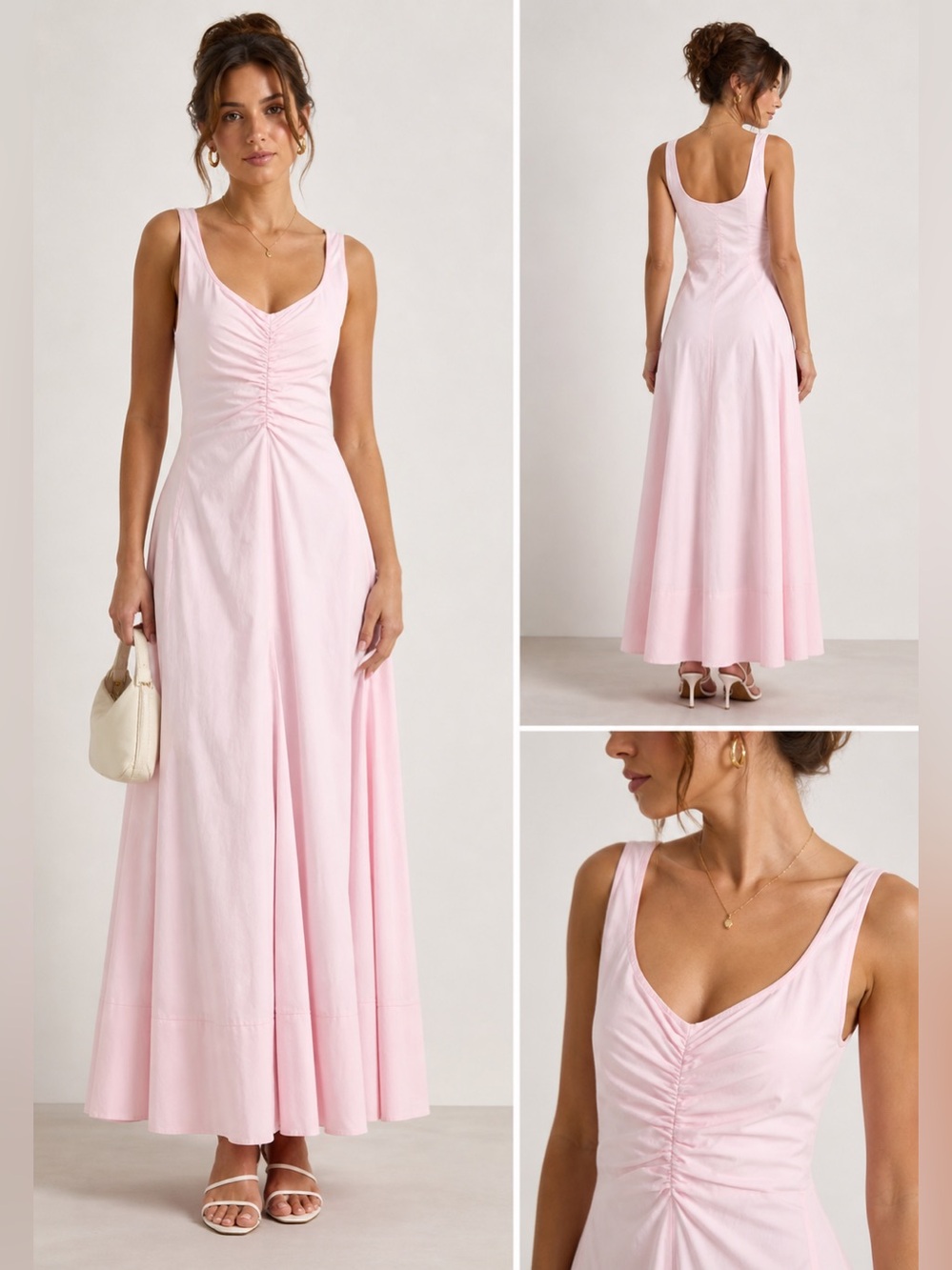 Sportmax Pink Midi Dress Ruched Front Cotton Sleeveless Fit Flare size 42 M